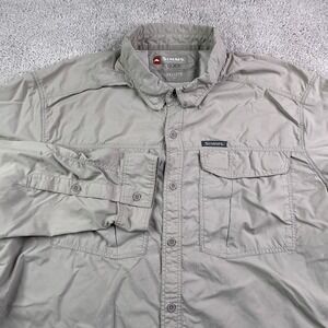 Simms Fishing Shirt Mens 2XL XXL Tan Brown Guide Series Performance Vented